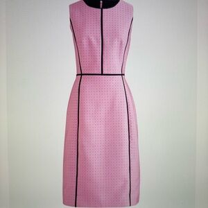 J.Crew : Sheath Dress in Foulard Print: Pink + Black Trim : Size 4